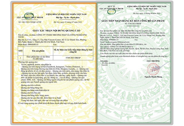 Giấy công bố sản phẩm Fujiwara